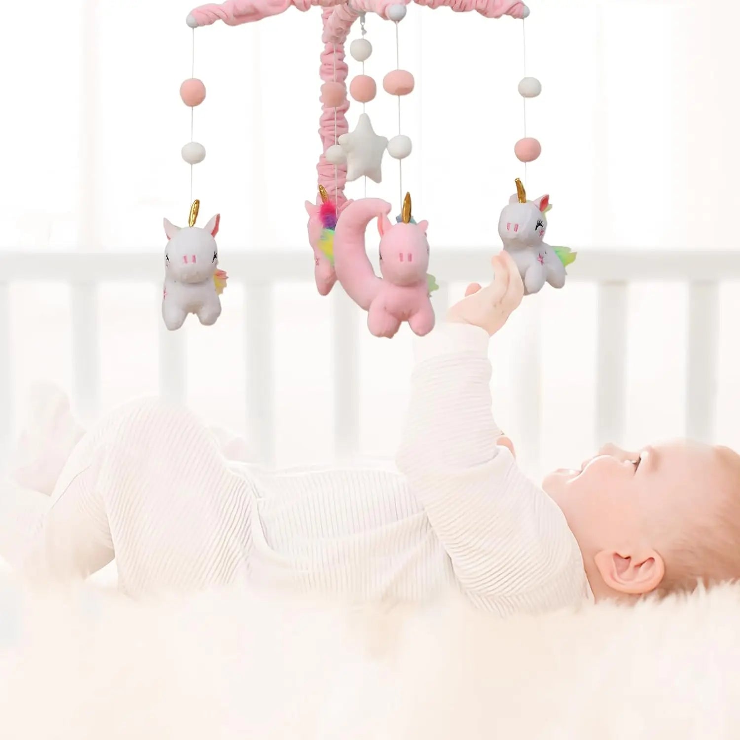 Unicorn Crib Mobile for Girls with 25-Inch Arm, 35 Lullabies, Digital Modes, Volume Control - Ideal Nursery Decor Gift