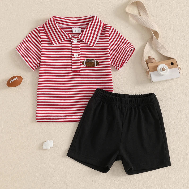 Toddler Baby Boy Summer Clothes Short Sleeve Football Embroidery T-Shirt + Shorts Set 2Pcs Outfits