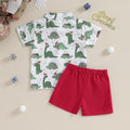 Baby Boy 2 Piece Set Christmas Reindeer Print Button Short Sleeve Shirt and Shorts for Holiday Formal Wear