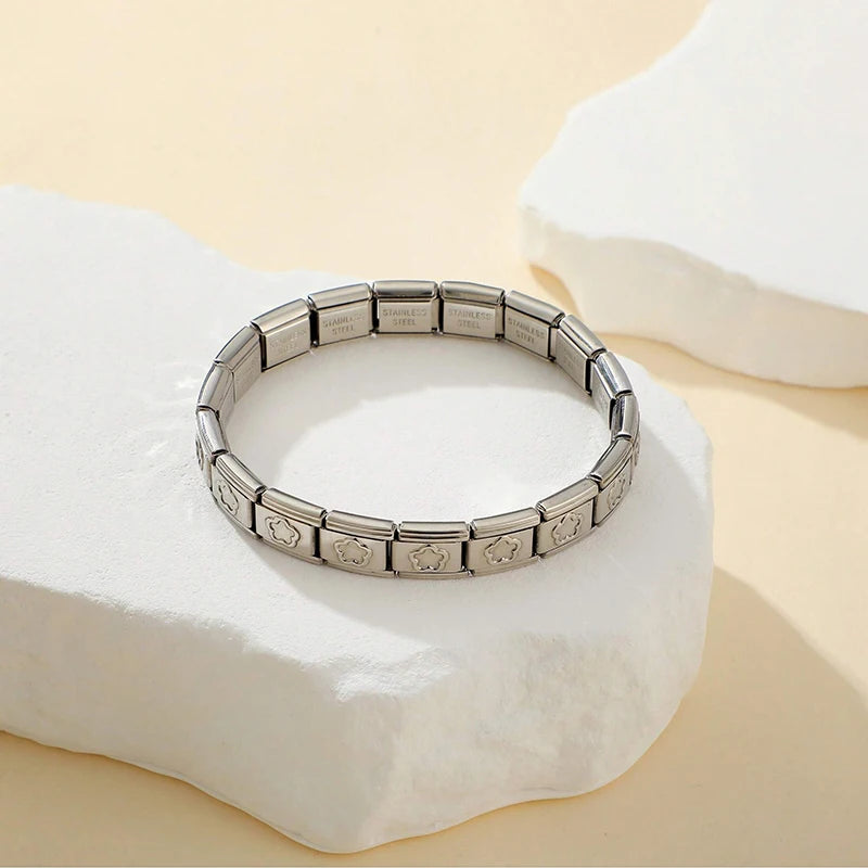 FTCY Italian Charm Stainless Steel Bracelets For Women Men 9mm Width Elastic DIY Modular Bracelet Jewelry Gift