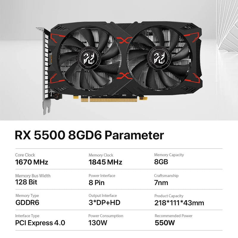 Peladn Gaming Graphics AMD RX 5500XT 8GB GDDR6 PCI Express 4.0 Video Card