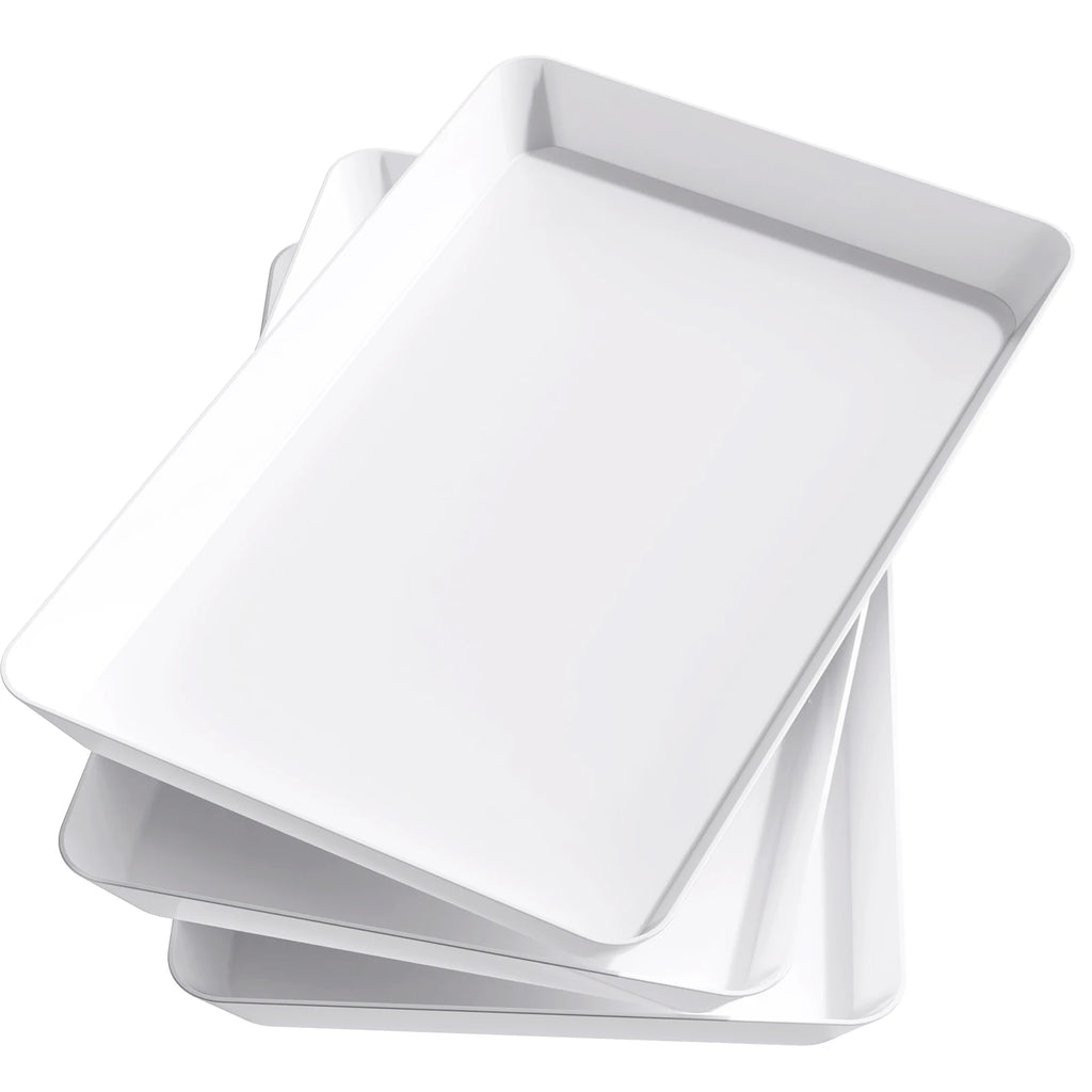 Plastic Serving Tray for Party Supplies, White Trays for Serving Food, Reusable Large Platter for Buffet,Veggie, Kitchen