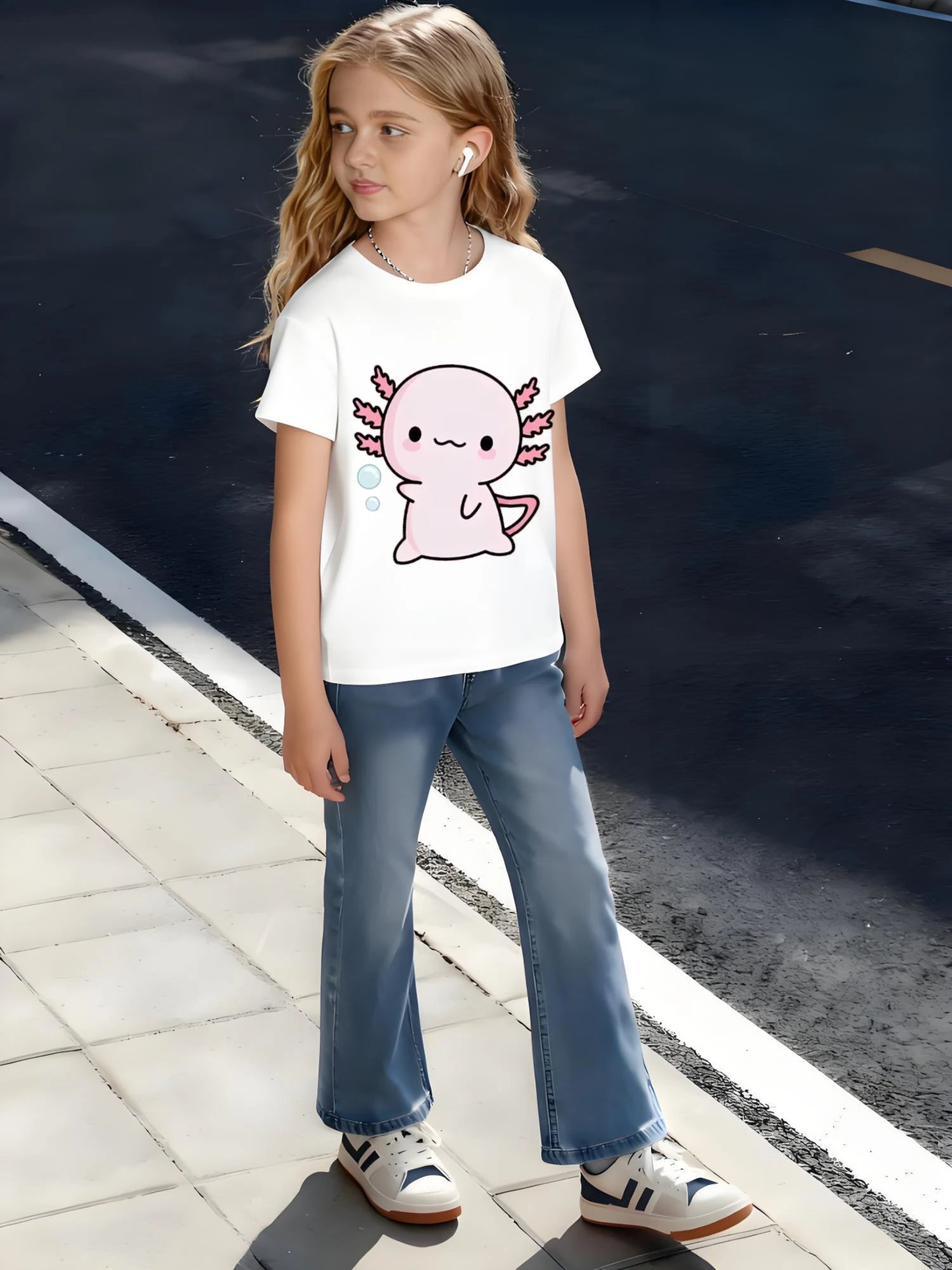 Kids Children's Cotton T-Shirt Cute with Leaf Shaped Gills and Smiling Face for Boys Girls Friendly Pet Theme
