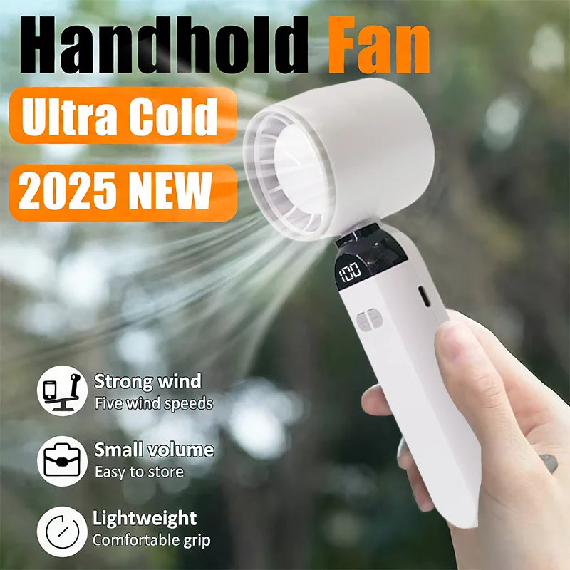 Foldable Turbo Fan Handheld Small USB Charging Fan with Digital Display Screen, Suitable for Outdoor Travel Use