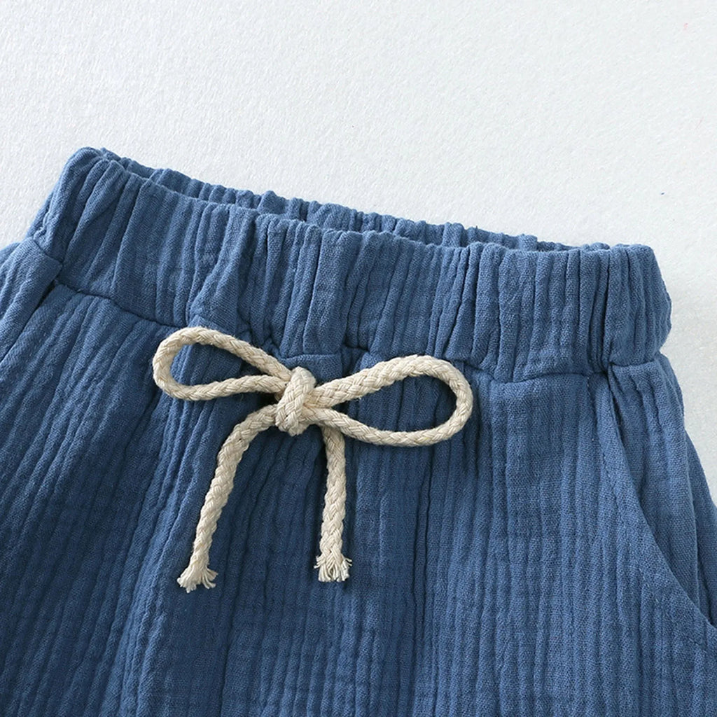 Cotton Linen Kids Clothes Girls Outfit Summer Boy Clothing Sets Solid Color Short Sleeve Tops Shorts Children Clothing