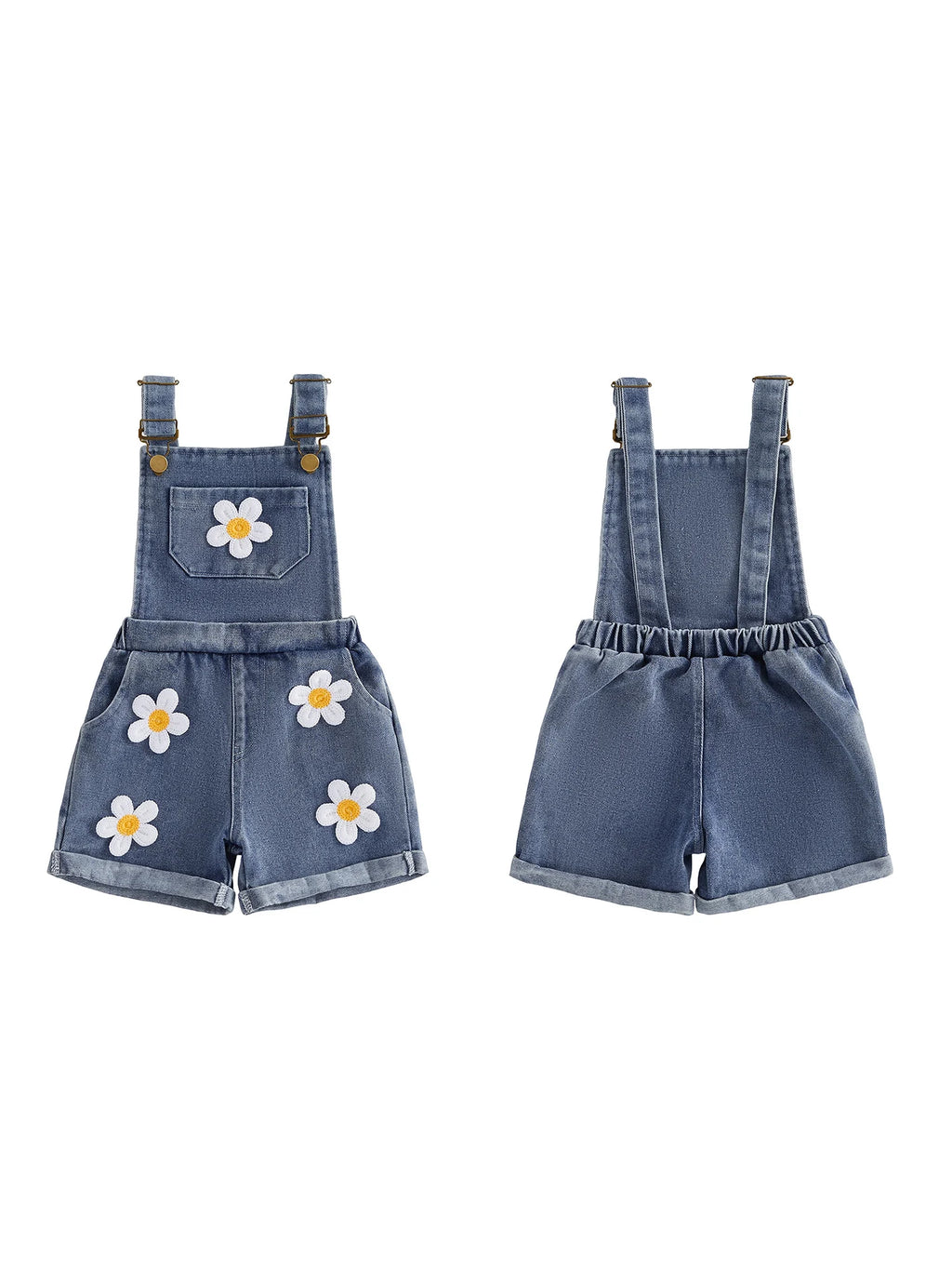 Adorable Infant Girl Floral Embroidered Sleeveless Denim Romper with 3D Flower Appliques for Summer Fun