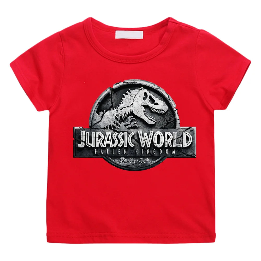 Boys/ Girls Cartoon Tee-shirt Jurassic World T-shirt 100%Cotton Cute Children Fun Cartoon Soft T shirt