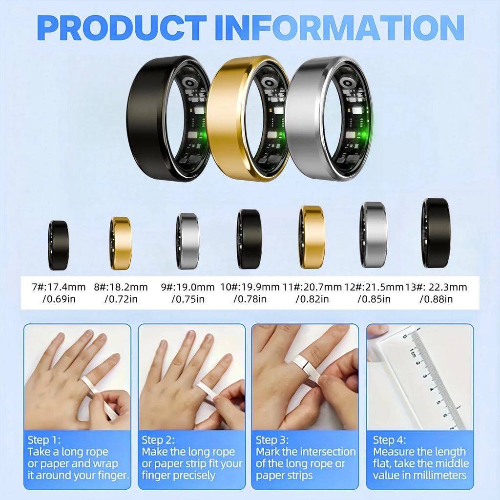 Smart Ring - Sports and Sleep Tracker. It can monitor steps, , It's compatible with both iPhone and Android devices.
