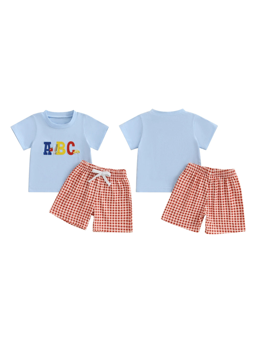 Toddler Boys Back to School Clothes Striped  Shirt and Denim Shorts Set with Adjustable Waistband and Pockets