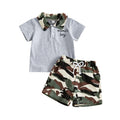 Boys Summer Outfit Set Short Sleeve Shirt with Embroidered Letters and Camouflage Shorts Toddler Boys Clothing Set for a