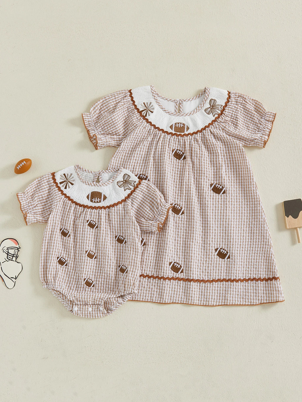 Adorable Baby Girl Plaid Dress with Embroidered, Loose Fit Crew Neck Short Sleeve Mini Dress for Autumn Spring