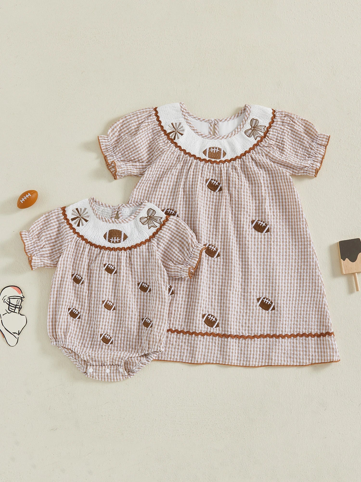Adorable Baby Girl Plaid Dress with Embroidered, Loose Fit Crew Neck Short Sleeve Mini Dress for Autumn Spring