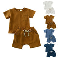Cotton Linen Kids Clothes Girls Outfit Summer Boy Clothing Sets Solid Color Short Sleeve Tops Shorts Children Clothing
