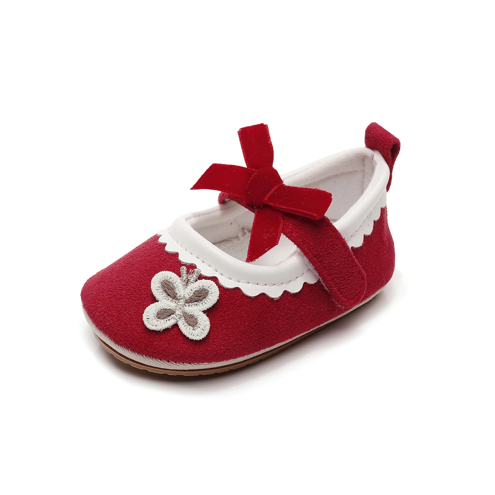 Cute Baby Girls Shoes Adorable Flower Embroidery Soft Sole First Walker Shoes Infant Toddler Shoes with Bow