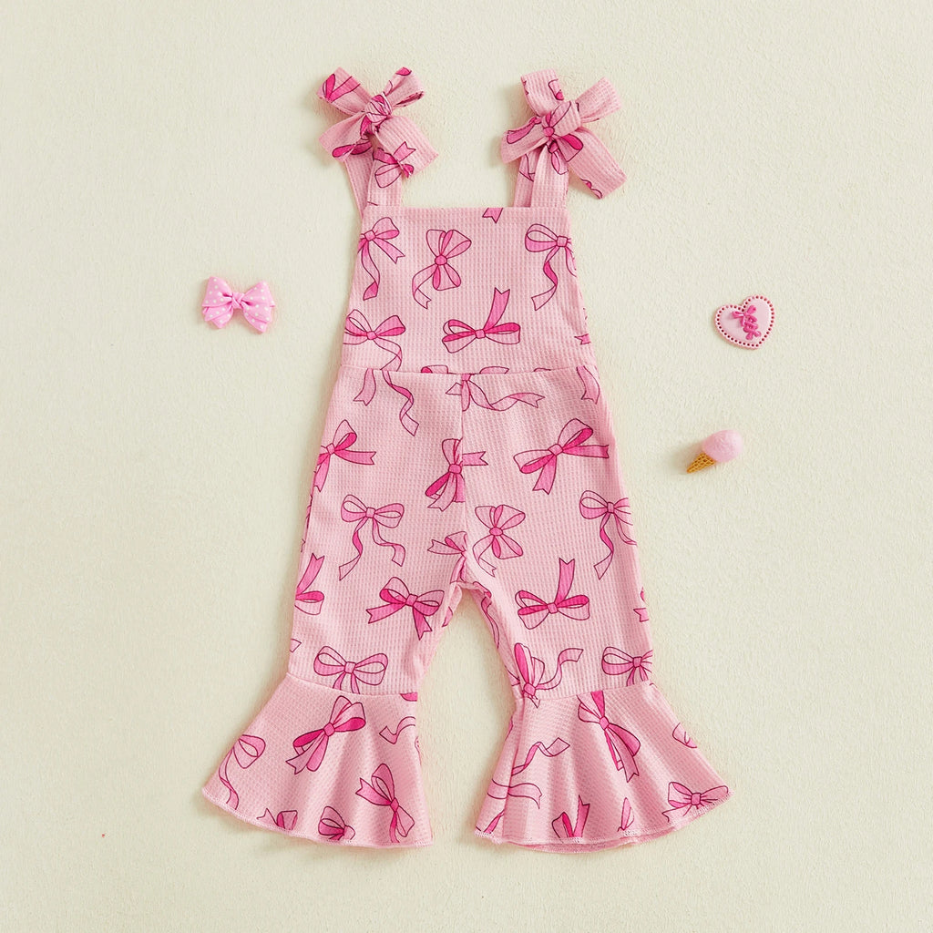 Adorable Infant Girls Sleeveless Romper with Cute Bow Detail and Stylish Bell Bottoms Perfect for Summer Outings and Playtime