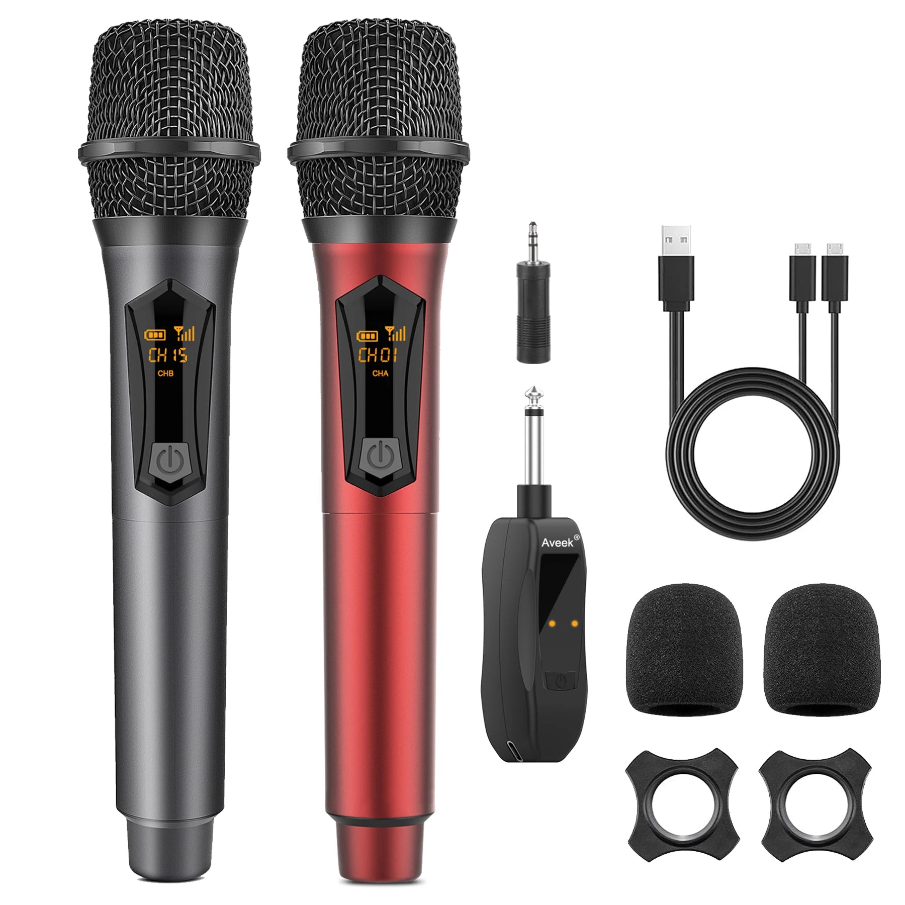 Wireless Microphone for Speaker and Karaoke Machine, 2.4GHz Rechargeable Karaoke Microphone(Work 10hs),for Parties,2 Packs