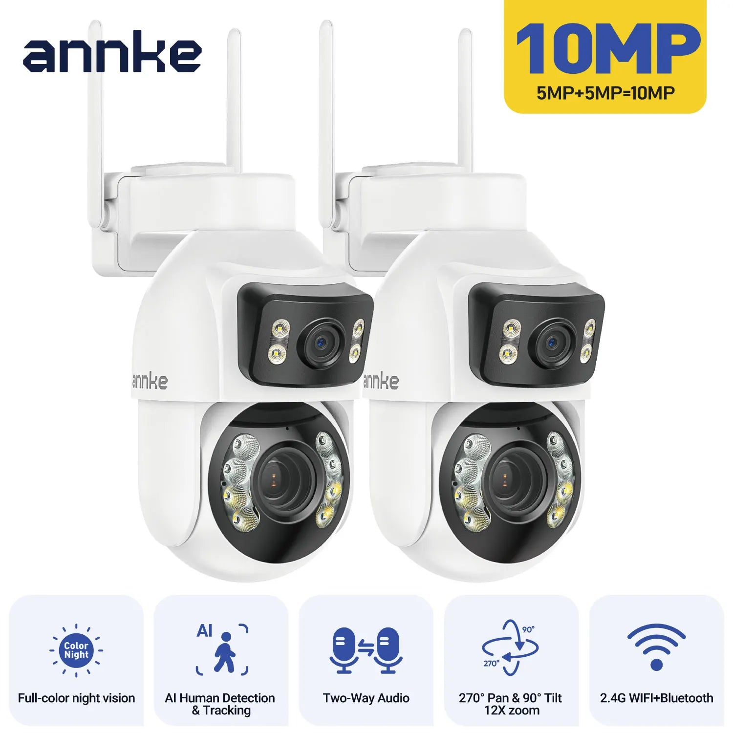 10MP Dual Lens PTZ Camera 2.4G 12X wifi security camera Color Night Vision 1/2/4 PCS outdoor surveillance camera