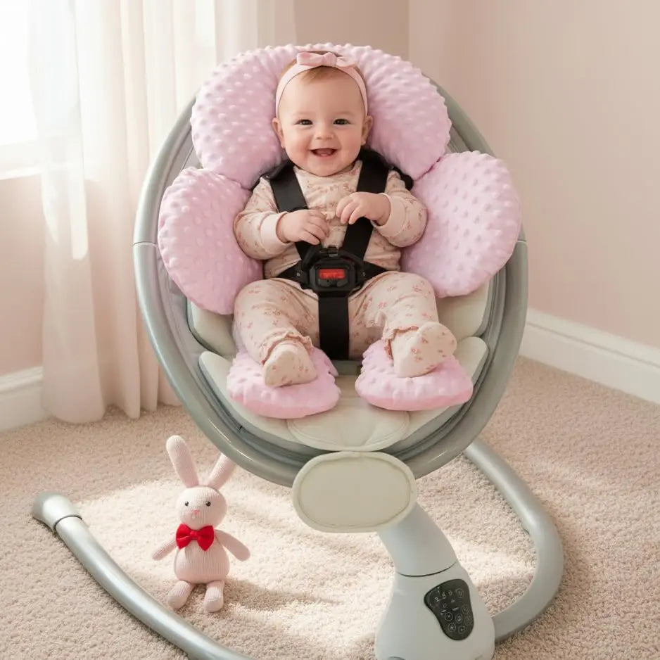 Ultra-Soft Infant Car Seat Head Support, Reversible Minky & Microfiber Insert for Newborns, Girls Pink