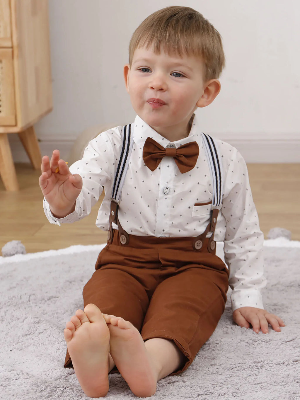 Toddler Baby Boy Clothes 1-5T Gentleman Suit Long Sleeves Shirt + Suspender Pants + Bowtie Toddler Boy Outfits