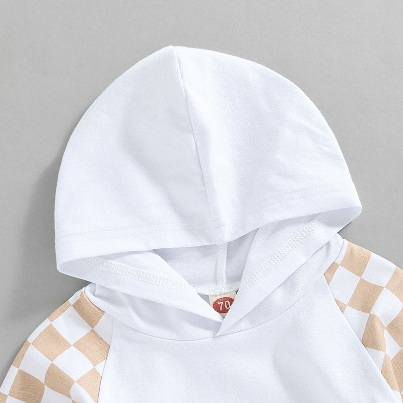 0-4Years Girl Boy Outfit 2Pcs Set Plaid Long Sleeve Hoodie with Pockets Elastic Drawstring Waist Pants