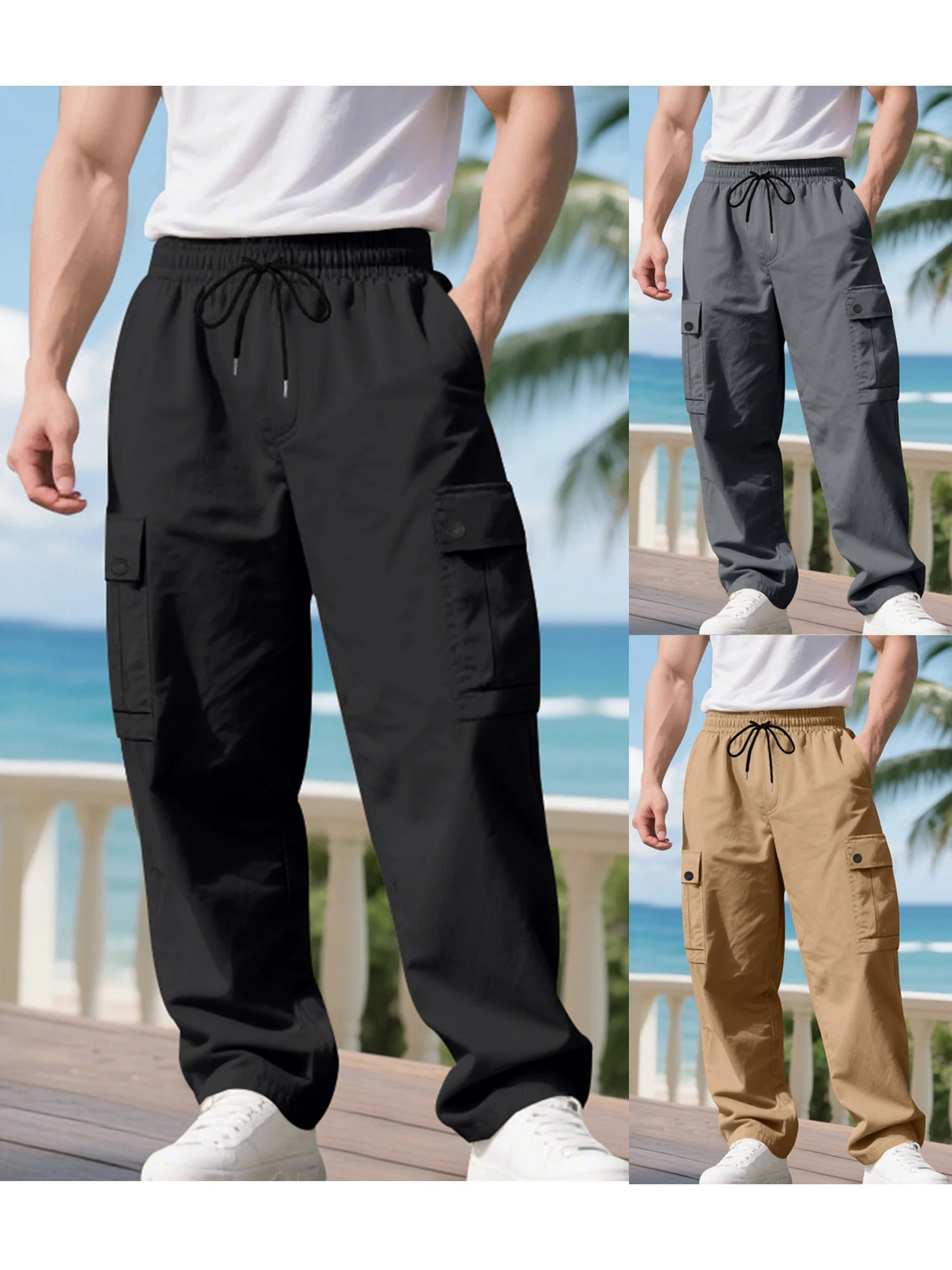 Stylish Men s Drawstring Cargo Pants with Multiple Pockets for a Casual and Comfortable Look