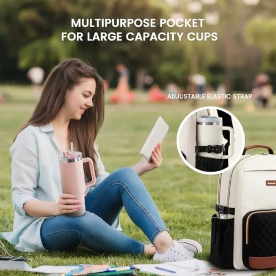 Laptop Backpack for Women with Pouch Pocket for Large Capacity Cup, 17 Inch Teacher Nurse College Work Travel Backpack Purse, W