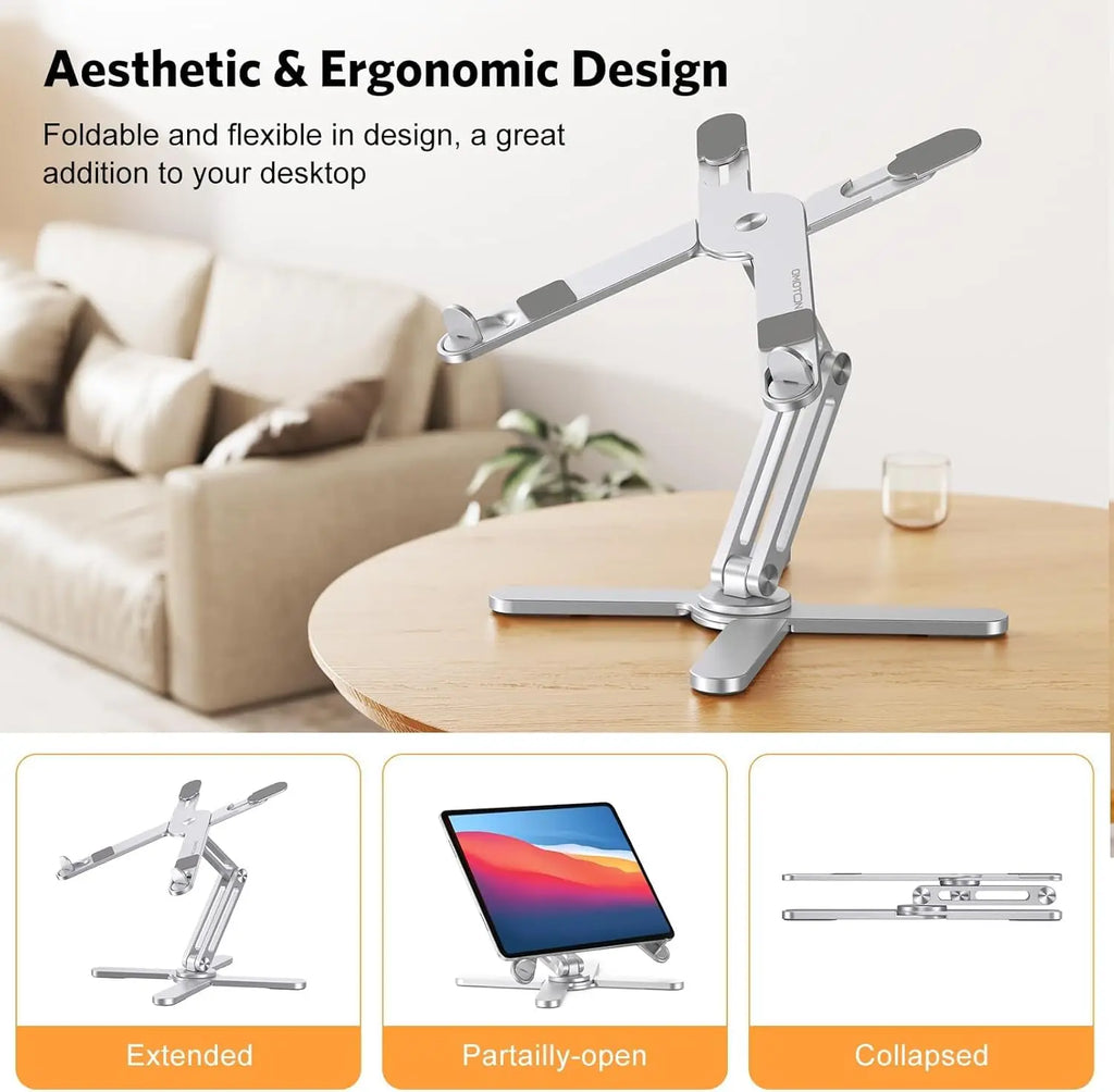 360° Rotating Laptop Stand for Desk,  Foldable Computer Riser, Adjustable Height & Angle, Fit MacBook Air Pro Dell HP 11-16 inch, Silver