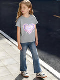 Children's Cotton T-Shirt Lovely Heart Text with Crown and Star Moon Accents Royal Design for Boys / Girls Sweet Romantic Style