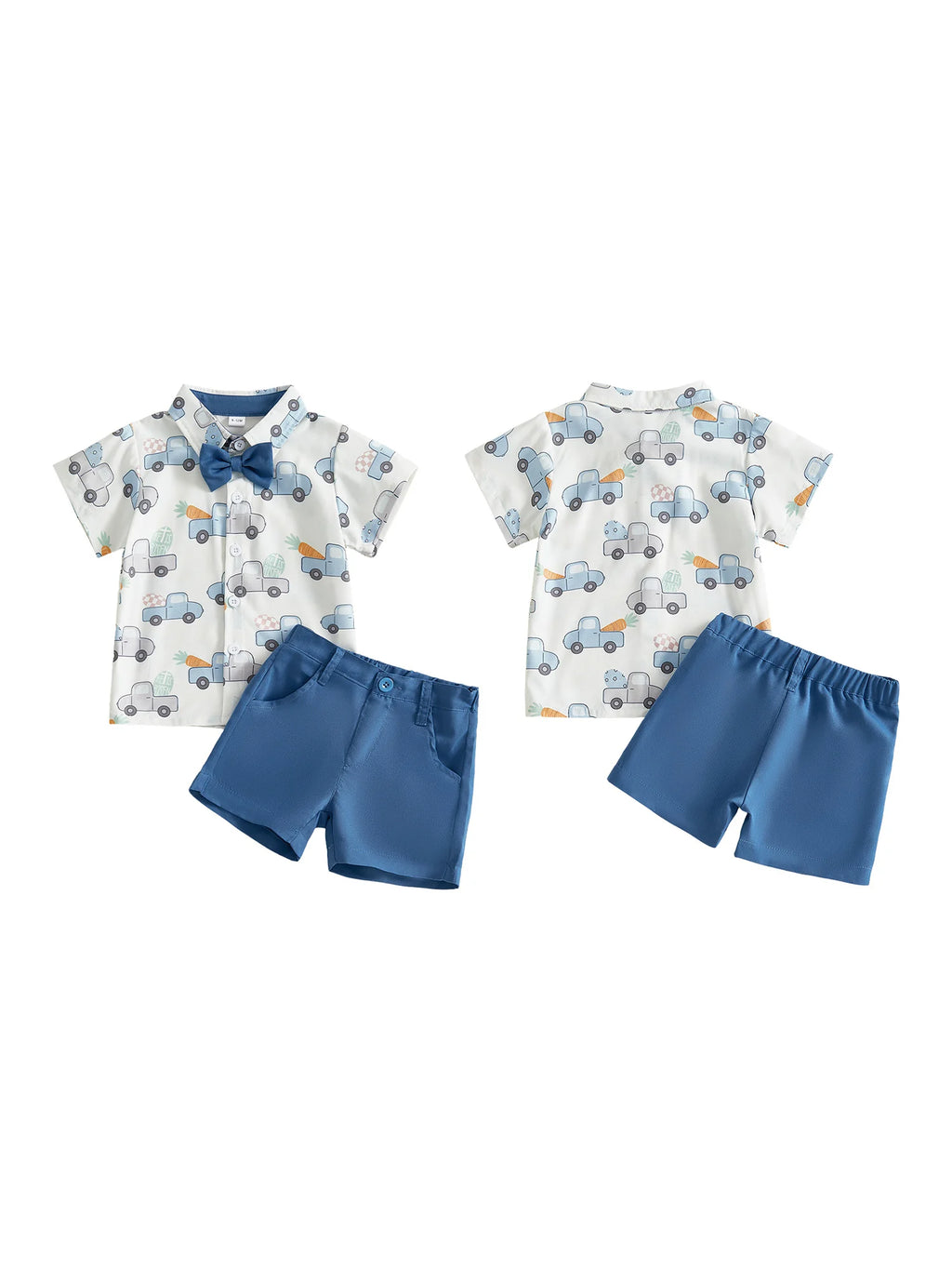 Baby Boys Easter Outfit Adorable Bunny Print Romper with Matching Bowtie and Suspender Shorts