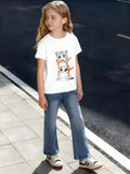 Kids Children's Cotton T-Shirt Stacked Cats with Colorful Patterns and Meow Text Cute Animal Design for Boys Girls Pet Lover