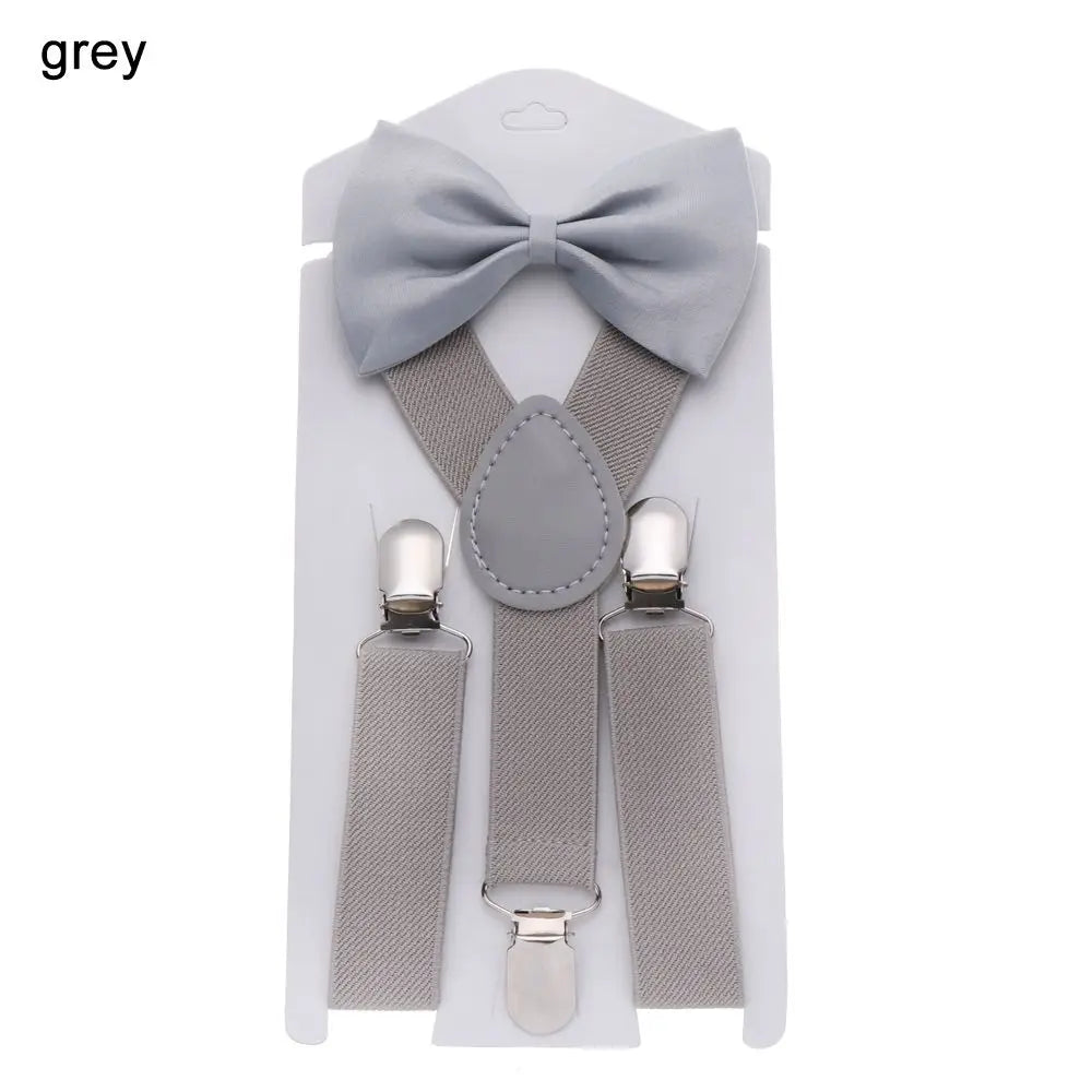 Kids Elastic Suspenders Bow Tie set Matching Tuxedo Suit Unisex Boy Girl Bowtie Wedding Costume Adjustable Y-Back Brace Belt