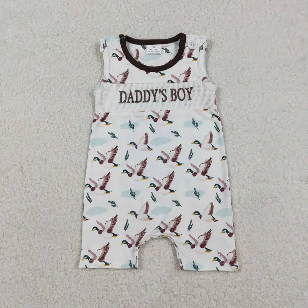Smocked 'Daddy's Boy' Baby Sleeveless Ducks Hunting Short Rompers for Infants Boys Comfortable Breathable Rompers