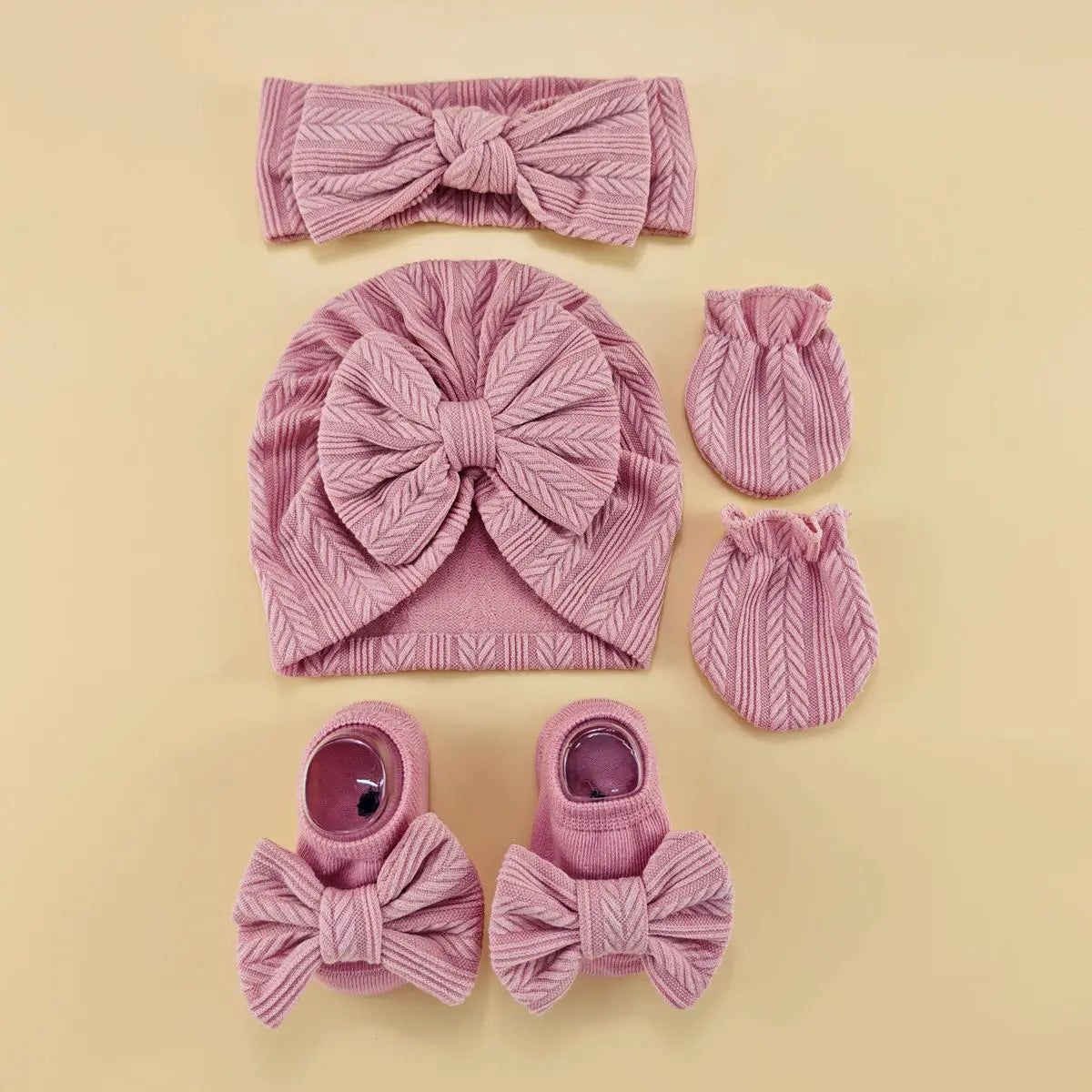 4pcs/set Newborn baby hat with headband gloves socks set Infant Felt Cute Bow Headwraps Baby Gloves Socks 0-6M Beanies