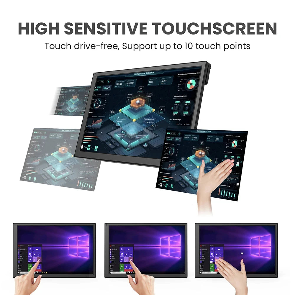 Portable HD 1280X800 Capacitive Touch Screen 10" Raspberry Pi Monitor Driver-free 10-point Touchscreen IPS Display for Banana Pi&Raspberry Pi 4B/3B+/3A+/2B,Compatiable with Win 7/8/10/11,Gift for DIY programmer