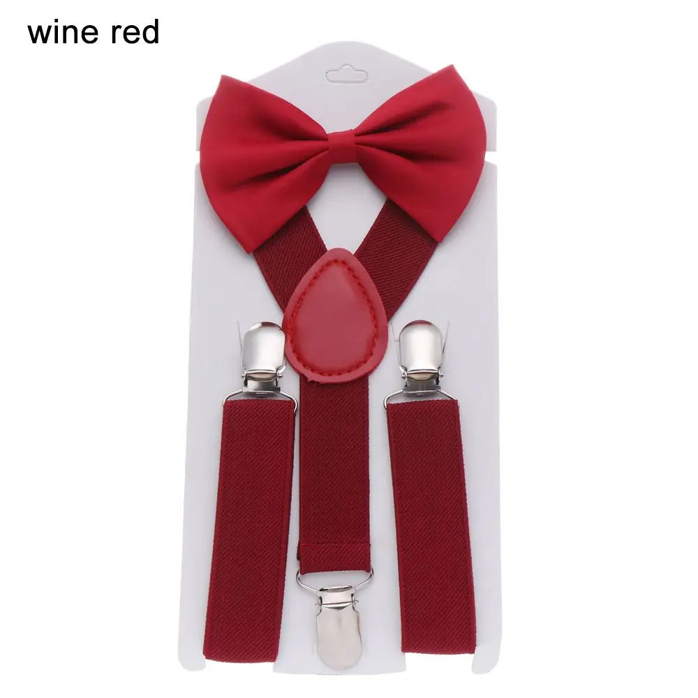 Kids Elastic Suspenders Bow Tie set Matching Tuxedo Suit Unisex Boy Girl Bowtie Wedding Costume Adjustable Y-Back Brace Belt