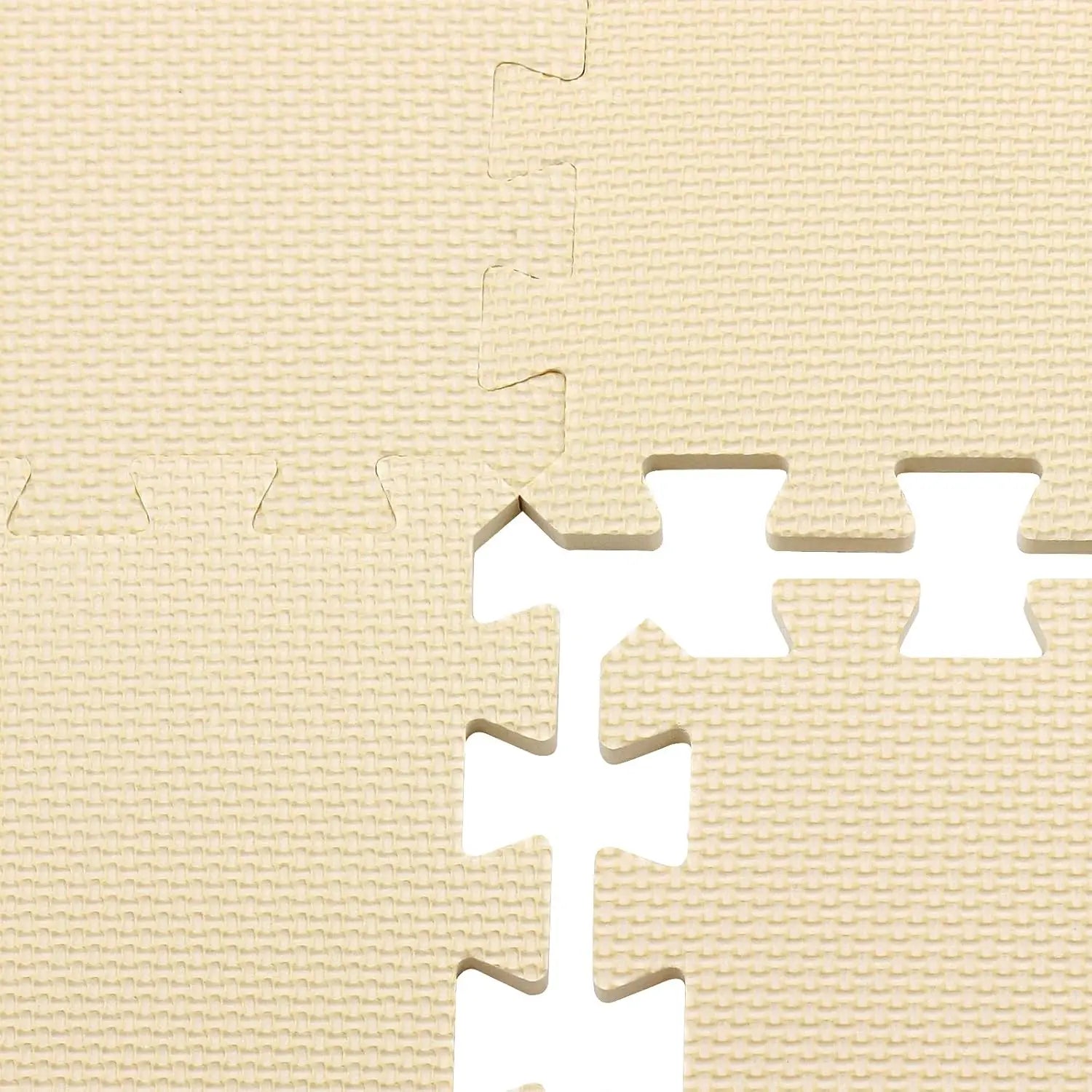 18 Tiles Interlocking Puzzle Foam Play Mat with Straight Edges for Babies and Home Gym, Beige