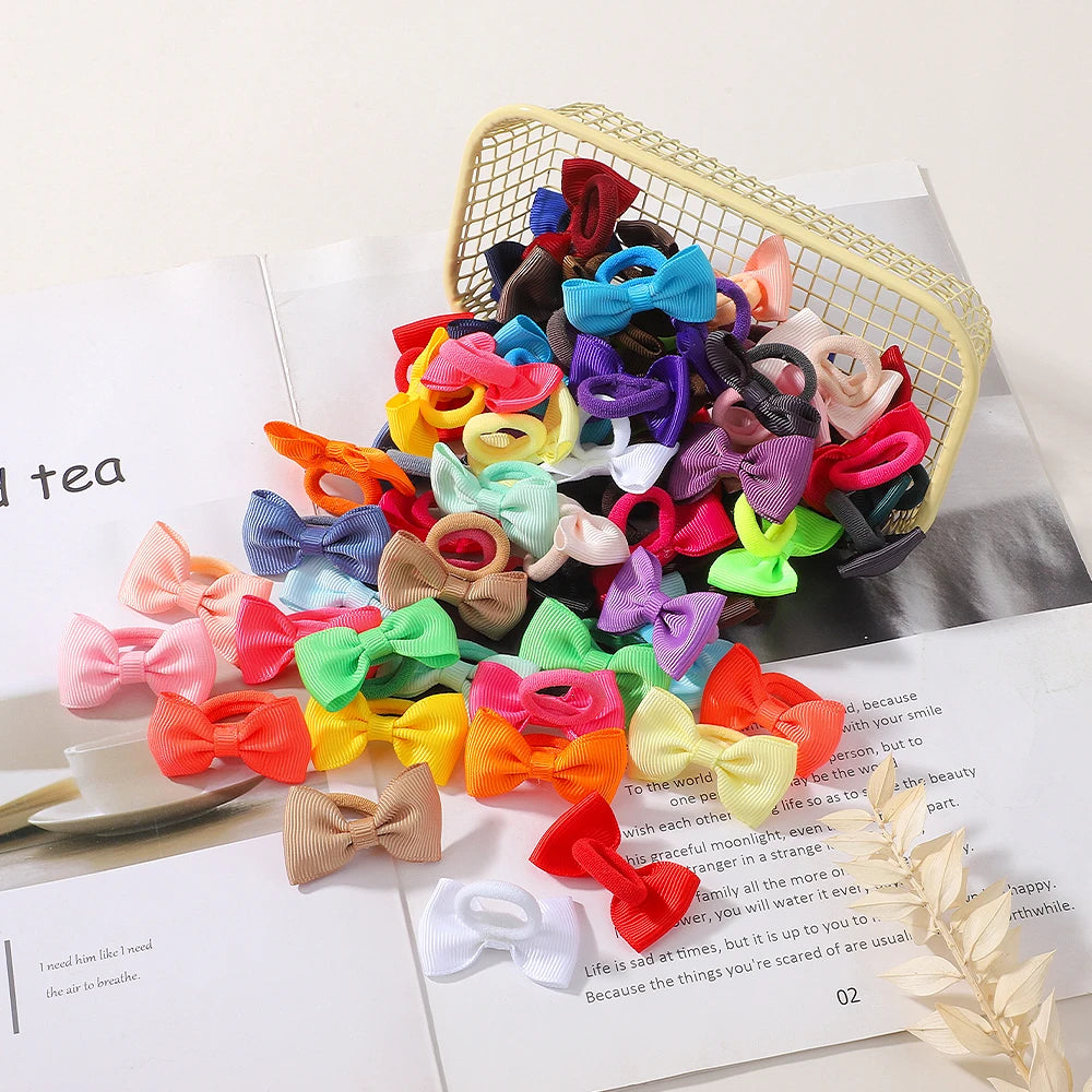 20/40pcs Cute Bow Elastic Non-slip Hair Ties Random Color Suitable for All Occasions Festive Photography Soft Hair Accessories