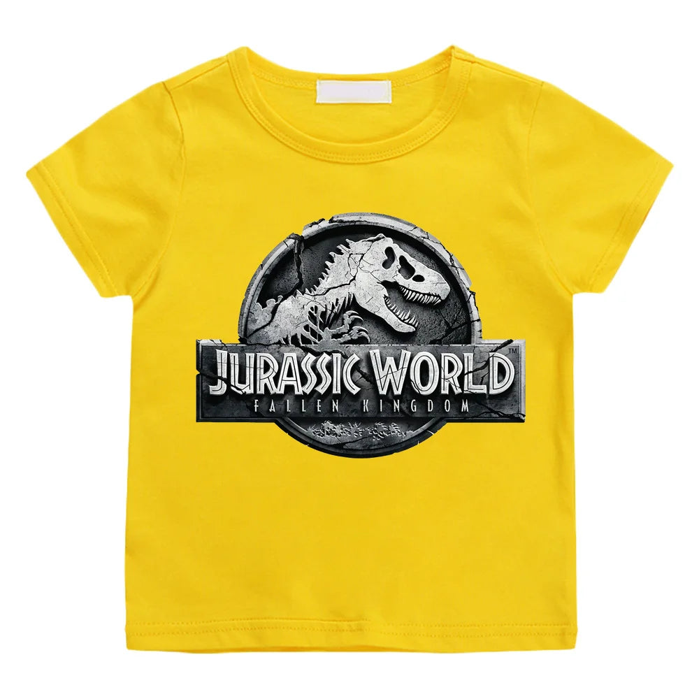 Boys/ Girls Cartoon Tee-shirt Jurassic World T-shirt 100%Cotton Cute Children Fun Cartoon Soft T shirt